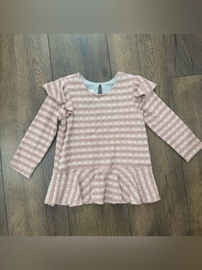 Isobella & Chloe Pink Striped Ruffle Shoulder Peplum Shirt, Size 3T
